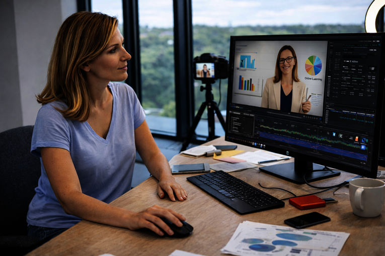 E-Learning Produktion im Unternehmen mit Videoaufnahme, Schnittsoftware und Entwicklung interaktiver Online-Trainings