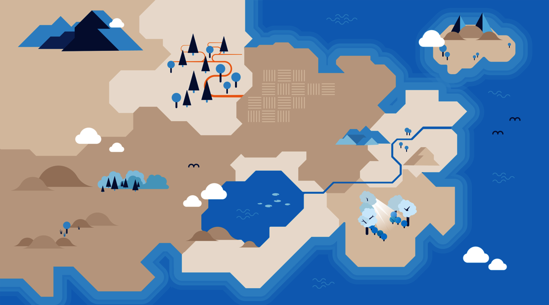 Landkarte mit Landschaften und Meer